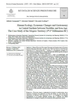 A. Carannante, S. Chilardi, R. Cicilloni- Human Ecology, Economic Changes and Gastronomy in Central Sardinia between Neolithic and Iron Age. The Case Study of the Mogoro Territory (4th-1st Millennium BC)