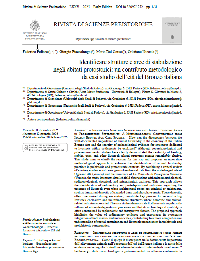 F. Polisca, G. Piazzalunga, M. Dal Corso, C. Nicosia - Identificare strutture e aree di stabulazione negli abitati protostorici: un contributo metodologico da casi studio dell’età del Bronzo italiana