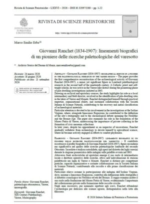 M. E. Erba - Giovanni Ranchet (1834-1907): lineamenti biografici di un pioniere delle ricerche paletnologiche del varesotto